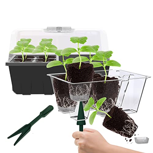 Gardzen 10 Pack Push-Up Seed Starting Tray, Pop Up Plant Germination Trays, Seed Starter Kit with Adjustable Humidity Vented Dome, 6.6" x 4.5", Total 120-Cell, Clear - color: Clear Push-up Trays