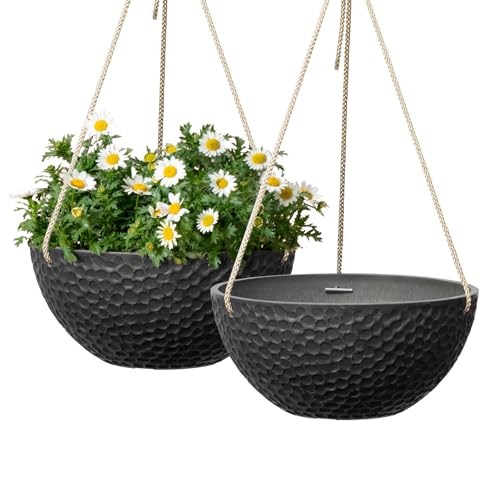 LA JOLIE MUSE Hanging Planters for Outdoor Plants, Set of 2, 10 Inch - color: Black, size: 10 Inch