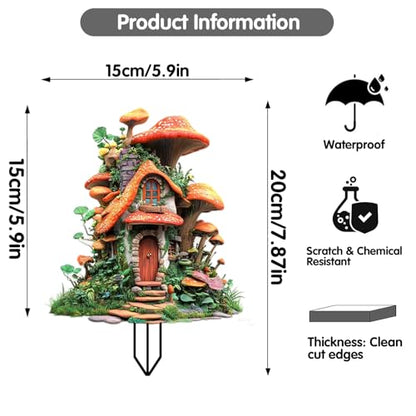 Mushrooms Garden Stakes Decor Yard Acrylic - 2D Spring Garden Acrylic Sign Decoration, Yard Art, Gift for Nature Lovers, for Indoor & Outdoor Flower Pots, Yard, Mini Gardens & Lawn (5.9”x5.9”) Y09