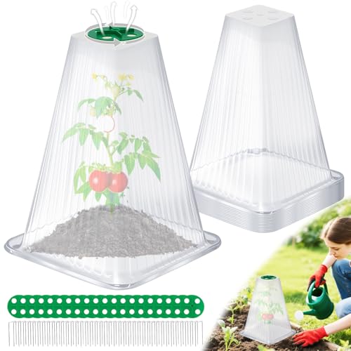 20 Pack Garden Cloches for Plants,9.4" H X 7.8" D Reusable Bell Plant Protector with 40 Ground Stakes and Rotary Vent Cover,Plant Covers Freeze Protection from Animals Snails Birds Chickens (White) - color: White