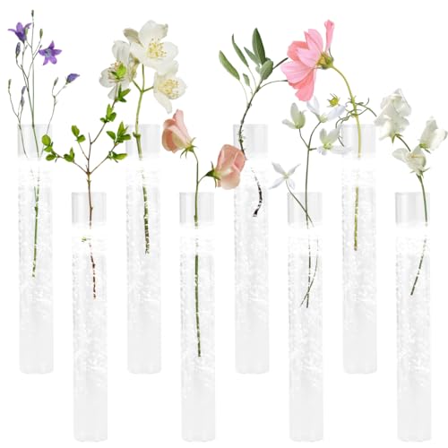 8 Propagation Station Tube Wall Terrarium, Hanger Glass Flower Vases Flat-Bottomed Hydroponic Test Tubes for Home Aesthetic Office Plant Hanger Flower Vases