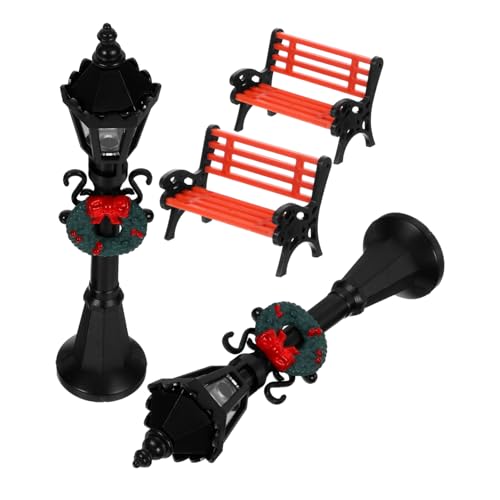 DOITOOL 2sets Miniature Street Lamp Post Dollhouse Park Bench Models Miniature Christmas Village Accessories