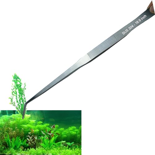 Extra Long Tweezers, Feeding Tongs, 18.9 inch Aquarium Stainless Steel Large Aquascape Tools for Fish Tank, Terrarium，Aquascaping, Reptile Snake (Curved) | Curved Aquascaping Tool for Aquascape, Fresh & Saltwater Fish Tank, Terrarium, Aquatic Planting, Re