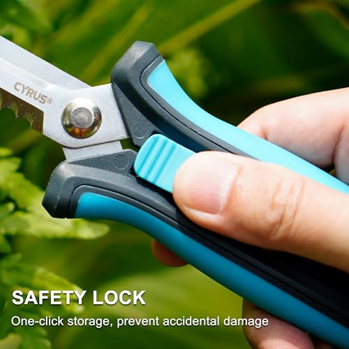 8 Inch Serrated Straight Pruning Snips Carbon Steel Floral Scissors Cutters | Extended Sharp Serrated Blades, Spring Rebound, Non-Slip Grips, For Garden, Hydroponics And Grow Tent Plant Care - style: Pruning Snip 2