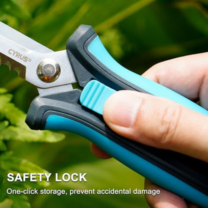 8 Inch Serrated Straight Pruning Snips Carbon Steel Floral Scissors Cutters | Extended Sharp Serrated Blades, Spring Rebound, Non-Slip Grips, For Garden, Hydroponics And Grow Tent Plant Care - style: Pruning Snip 2