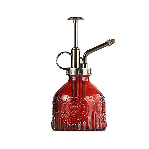 Plant Mister Glass Spray Bottle Small Plant Watering Can 6.4" Tall Retro Indoor Watering Can Bronze Plastic Top Pump for Garden Indoor Plant Sprayer (Red) - color: Red