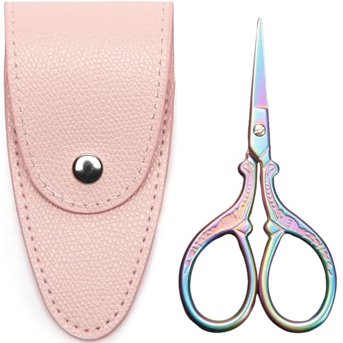 3.6 inch Small Titanium Scissors with Cover, Mini Scissors in a Pouch, All Purpose Everyday Use, Titanium Color - color: X-colorful, size: 3.6-INCH