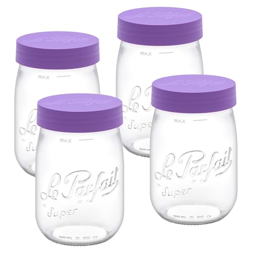Le Parfait Screw Top Jar 1L (32oz) Wide Mouth Glass Jar, Violet, 4 Pack - color: 1L-Violet (Set/4)