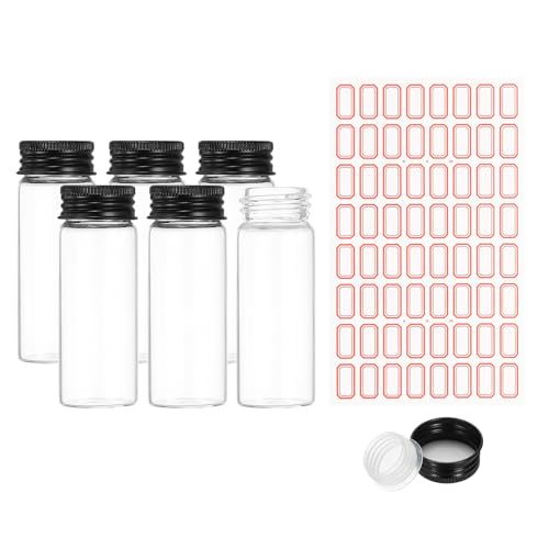 PATIKIL 40ml Test Tubes with Caps, 6Pcs 30x80mm Glass Clear Flat Bottom Test Tube Containers with Plastic Cap for Bead Party Candy Bath Salt Storage Scientific Experiment Plant(Black) - color: Black, size: 30x80mm