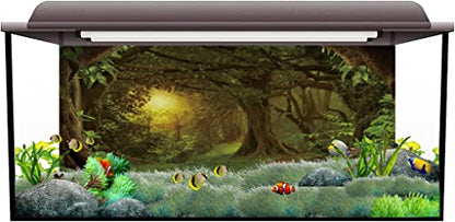 AWERT 72x16 inches Psychedelic Forest Terrarium Background Dim Old Trees Woodland Reptile Habitat Background Green Rainforest Aquarium Background Vinyl Background - size: 72x16in/180x40cm
