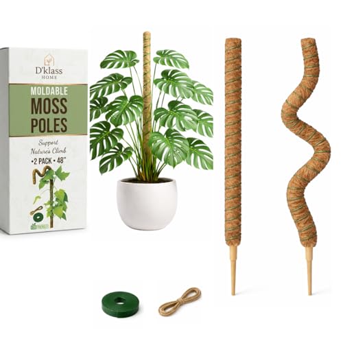 D'Klass Home Bendable Moss Pole 2-Pack for Monstera & Climbing Plants | philodendron pothos syngonium aerial roots coco coir vine support indoor tropical houseplant plant trainer