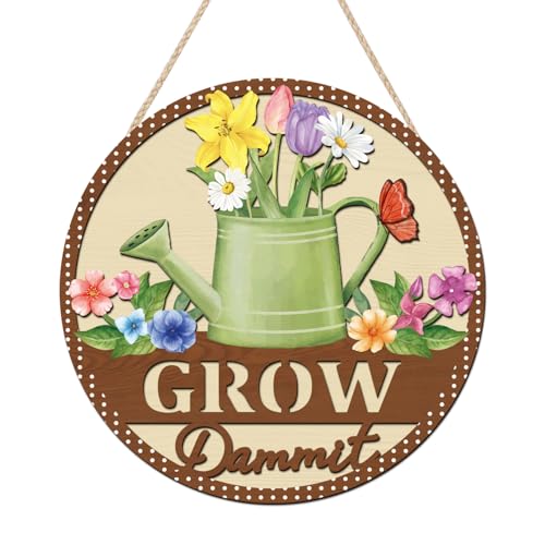 HOURIA 3D Grow Dammit Sign(11.4”x11.4”), Garden Wooden Decor,Funny Gardening Gifts for Women Men Gardeners - color: Grow Dammit Wall Decor