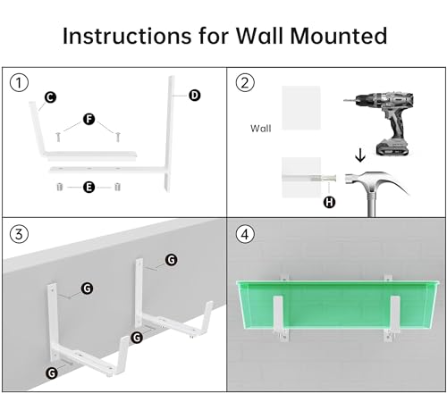 Y&M Adjustable Window Box Brackets for Planter Box, Heavy Duty Wall Mounted Hooks Hangers for Flower Baskets Holder Durable, Hanging Brackets for Fence Patio Garden Balcony(4 Packs) - size: 4p White