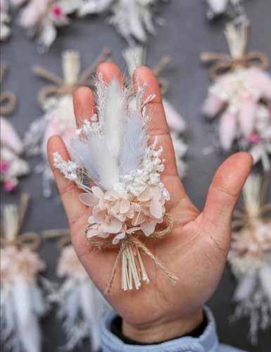 Mini Dried Flower Bouquet Set (12 pcs), Pink Bouquet, Birthday Cake Arrangement, Bridesmaid Flower Girl Proposal Gift Box, Groom Corsage(Pink) - color: Pink