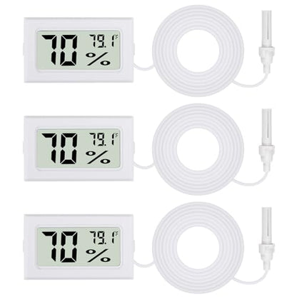 3Pcs Fahrenheit Thermometer Hygrometer Mini Digital with Probe Electronic Temperature Humidity Gauge Meters Indoor LCD Display for Humidors,Greenhouse,Garden,Incubator Reptile Terrarium