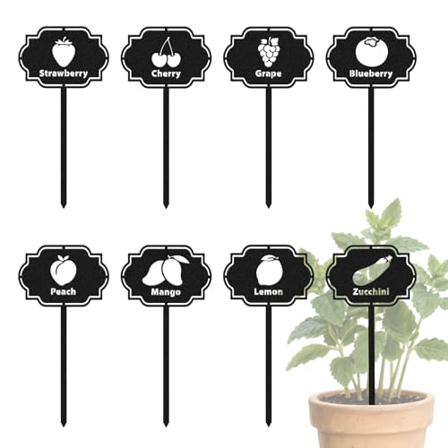 CUTHOLLOW 8PCS Fruits Vegetable Garden Plant Markers, Metal Plant Labels | 3.5"x7" Waterproof Stakes, Plant Labels, Garden Labels, Garden Markers for Plants Outdoor, Farmhouse Greenhouse Decoration - style: Fruits and Vegetable