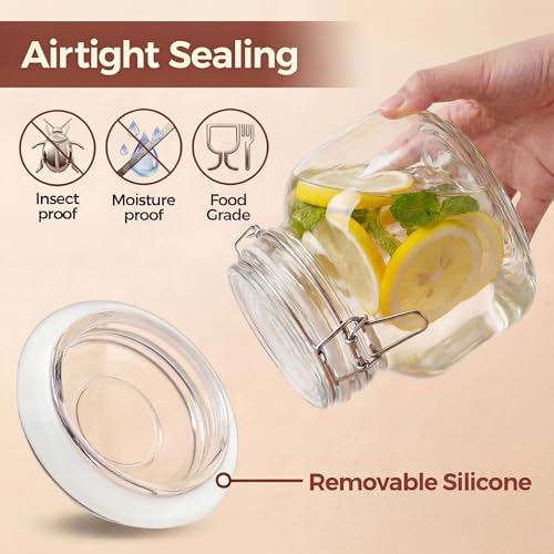 17 oz Square Glass Jars with Airtight Lids, 6 Pack Mason Jar with Clamp Lid | Air Tight Glass Food Storage Containers with Lids Keep Food Dry & Fresh, Best Canister for Flour, Sugar, Cereal, Rice, Coffee - color: Square-17OZ Set- 6 Pack