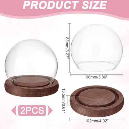 PH PandaHall 2pcs Glass Display Dome Cloche Round Dome Cover with Wooden Base Clear Glass Globe Bell Jar Display Case for Christmas Snow Globe Home Flower Plants Crafts Decor 3.8x3.2 Inch