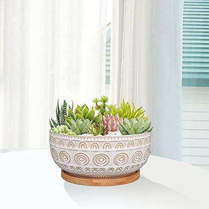 Eightpot 8 Inch Ceramic Succulent Planter Pot with Drainage Hole and Saucer Round Shallow Planter for Indoor Plants, White - color: White