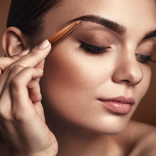 Pointed Tweezers | Titanium Series | High Carbon Stainless Steel Needle Nose | Fine Point Precision Hair Removal | Perfectly Aligned & Hand-Filed Sharp | Rose Gold - color: Rose Gold