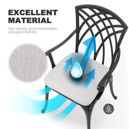 NUU GARDEN 3 Piece Bistro Table Set Cast Aluminum Outdoor Patio Furniture with Umbrella Hole and Grey Cushions for Patio Balcony, Black - color: Gray Cushion