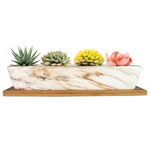 ARTKETTY Succulent Pots, 9.8 Inch Ceramic Succulent Planters with Drainage - color: Marble Brown