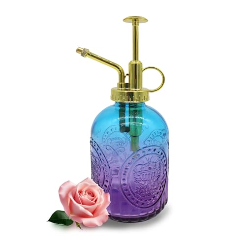 Glass Plant Mister Spray Bottle, 350ML Vintage Plant Spritzer with Top Pump Watering Can for Indoor Outdoor House Plants,Flowers (Blue-Purple Gradient) - color: Blue-purple Gradient