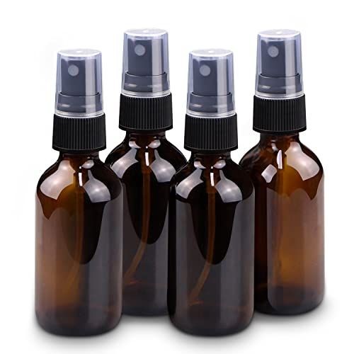 2 oz Mini Glass Spray Bottles, Empty Small Spray Bottles with Funnel Dropper, Fine Mist for Hair, Travel, Plants, Cleaning Solutions and Skin Care (4 Pack Amber) - color: Amber, size: 2 Ounce (Pack of 4)