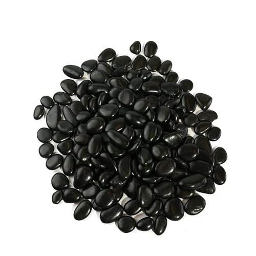 120 LBS River Rocks, StoneCreek, Decorative Garden Stones for Plant Landscaping, Polished Gravel Filler Pebbles for Home Decoration, Vases, Succulents, Flower Beds and Fish Tanks (Black, Medium) - color: Black, size: 120 LBS