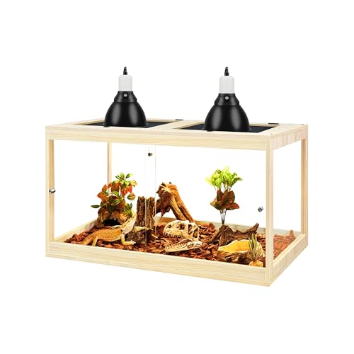 PROLEE 31 Gallon Bearded Dragon Tank, 24 x 16 x 16 Inch Tempered Glass Reptile Enclosure with Metal Mesh Top, Lockable Sliding Front Doors, Large Lizard and Snake Terrarium, Oak - color: Oak, size: 31 Gallon (24x15.5x15.5 Inch)