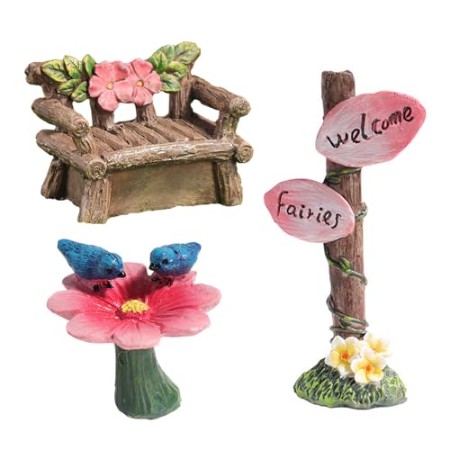 3Pcs Miniature Fairy Garden Furniture Resin Craft Mini Chair Figurine Micro Landscape DIY Ornament Fairy Garden Decor Miniature Garden Accessories