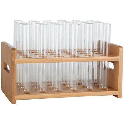 Lily's Home Bamboo Test Tube Vial Shot Glasses Holder Rack, Great as Pen Stand, Made from Bamboo with Built-In Handle, Rack Only, Glass Tubes NOT Included, 24 Tube Capacity (7/8" (22mm') Holes) - size: 24