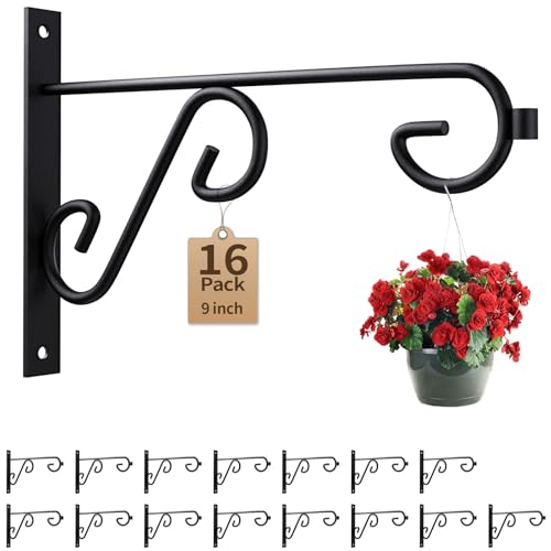 Plant Hanger Bracket Bulk 16Pack Black 9In Metal Wall Hook Indoor Outdoor - color: Black/16Pack, size: 9 Inch