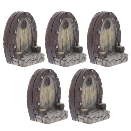 Mipcase 5 Pcs Miniature Doors Resin Fairy Garden Door Accessories for Micro Landscape Decoration Simulated Wood Mini Garden Furniture for Patio Lawn & Displays