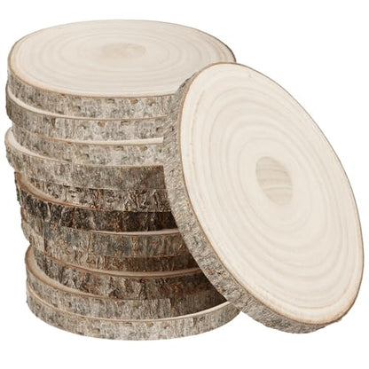 QTLCOHD 12 Pcs 7-8 Inch Large Wood Slice for Centerpieces, Christmas Decor | Natural Rustic Unfinished Wood Slab, Round Wooden Circle with Bark for Tables, Wedding Decoration, DIY Painting Crafts