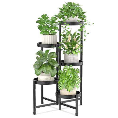 iDavosic.ly Plant Stand Indoor Outdoor, 5 Tier Metal Corner Shelf, Black | Tiered Flower Display Holder, Folding Multi Orchid Rack, Easy to Assemble, Space Saving Patio Balcony Porch Garden House - color: Black, size: 5 Tiers