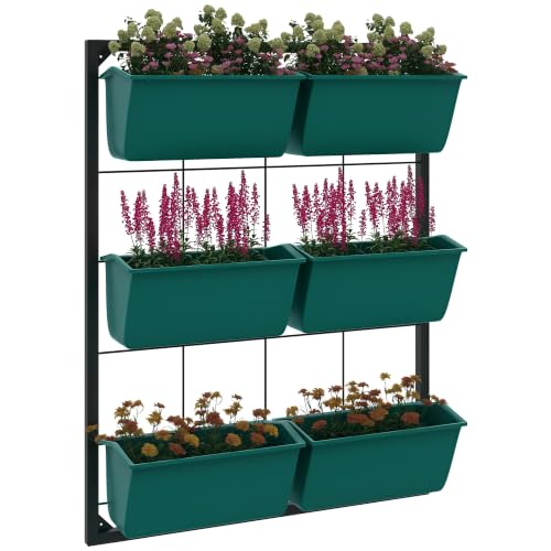 Outsunny 3-Tier Wall Planter w/ 6 Pots, Outdoor Hanging Planter, Green - color: Green