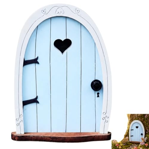 Miniature Fairy Door for Tree, 3D Garden Decor, Bonsai Terrarium Micro Landscape Decoration Accessories Garden Miniatures (Blue)