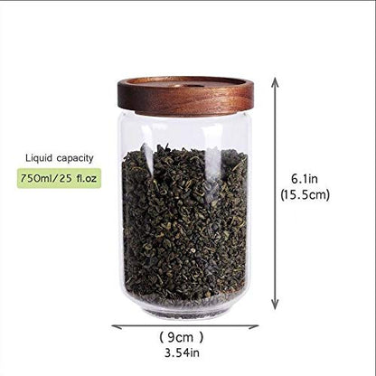 LEAVES AND TREES Y Glass Tea Canister, 25 FL OZ/ 750ml Bulk Food Storage Jar with Airtight Acacia Lid, Glass Food Container for Loose Leaf Tea, Coffee Bean(6 inch high) - color: Clear Glass - Acacia Lid