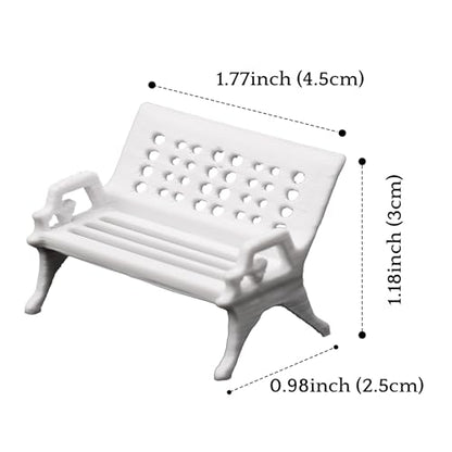 Mini Bench for Dollhouse Furniture, Fairy Garden Accessories, White Plastic Miniature House Accessories for Crafts, Tiny Miniatures, Diorama Supplies & Scene Decor