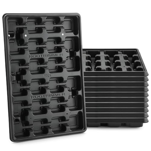 RooTrimmer 24 Cell Nursery Pots Trays 10 Pack (17"x11"x1.6"), Reusable Plastic Plant Pot Tray with Drain Holes, Carrying Seed Starter Tray for Holding 2.8 inch (7CM) Square Nursery Pots (Black) - color: Black, size: 24 Cell Trays-10 Pack