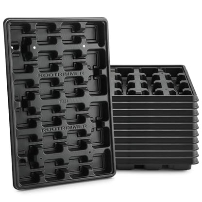 RooTrimmer 24 Cell Nursery Pots Trays 10 Pack (17"x11"x1.6"), Reusable Plastic Plant Pot Tray with Drain Holes, Carrying Seed Starter Tray for Holding 2.8 inch (7CM) Square Nursery Pots (Black) - color: Black, size: 24 Cell Trays-10 Pack