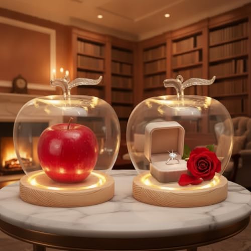2 Pcs Glass Apple Dome with Wood Base for Rosh Hashana Decor Gift,Natural - color: Natural