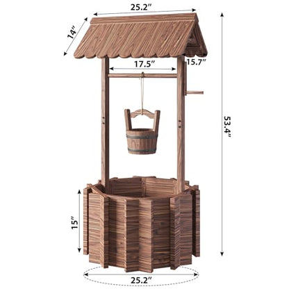 Oneinmil Wishing Well Planter for Yard, Outdoor Large Wooden Wishing Well with Hanging Bucket for Flower and Plants Wishing Well for Outside, Patio, Garden, Lawn Backyard Decor Upgrade Reinforced Base