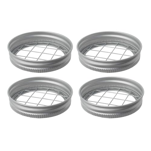 4 Pcs Silver Mason Jar Flower Lid Mason Flower Jar Holder Lid Mason Grid Flower Organizer Lid Suitable for 70mm Standard Mouth Mason Jars.