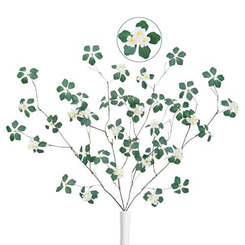 4 Pcs 39" Artificial Tree Branches with Green Leaves & White Flowers - color: Green Five-leaf With Flowers