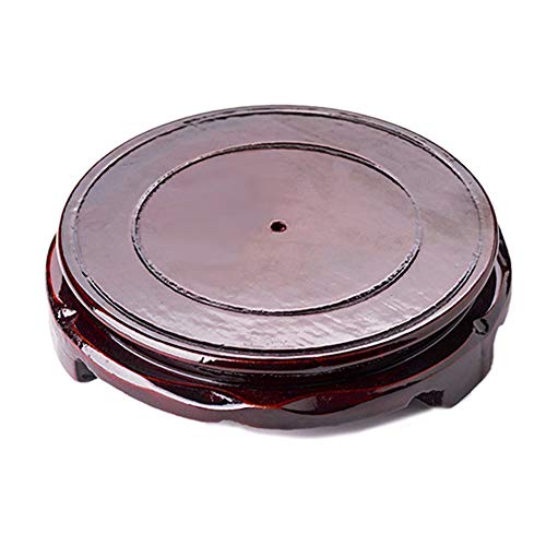 GOLDY&WENDY Brown Wood Oriental Style Round Veneer Base (4.7" w X 1.3" h) | Round Solid Wood Base with a Deep Red Wood-Tone Lacquer Finish; the Tabletop Features a Recessed, Non-Slip Groove, Vase - color: Rotatable, size: 4.7"Inside Diameter