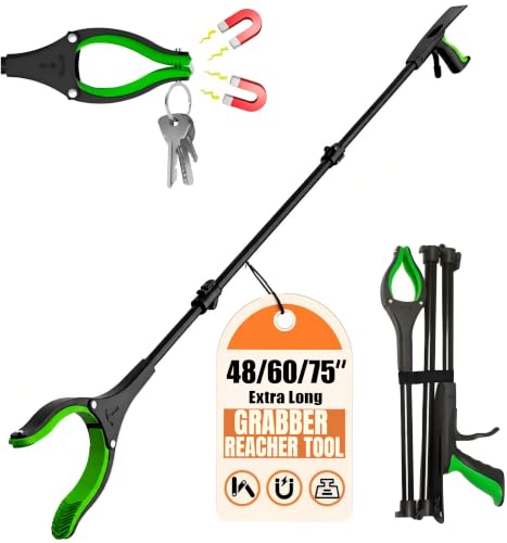Extra Long Grabber Reacher Tool, 60" Aluminum Foldable Reacher Grabber, Dual Magnetic Tip Pickup Grabber Trash Picker, Strong Grip Aid for Upper Shelves, Elderly, Surgery Recovery Must Have - color: 60"greenblack