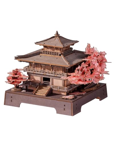 Rowood 3D Puzzles for Adults,DIY Miniature House Kit Japanese Architecture Cherry Blossom Craft Kits,Wooden Model Kit Buiding Set,Home Decor,Chirstmas Birthday Gift-Sakura Pavilion
