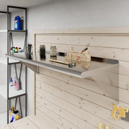 AmGood 18 in. x 48 in. Stainless Steel Wall Mount Shelf - NSF Certified, Commercial Grade, 18-Gauge - Holds up to 385 lbs - with Backsplash & Bullnose Edge for Kitchen, Restaurant, Garage - size: 18 in. x 48 in.